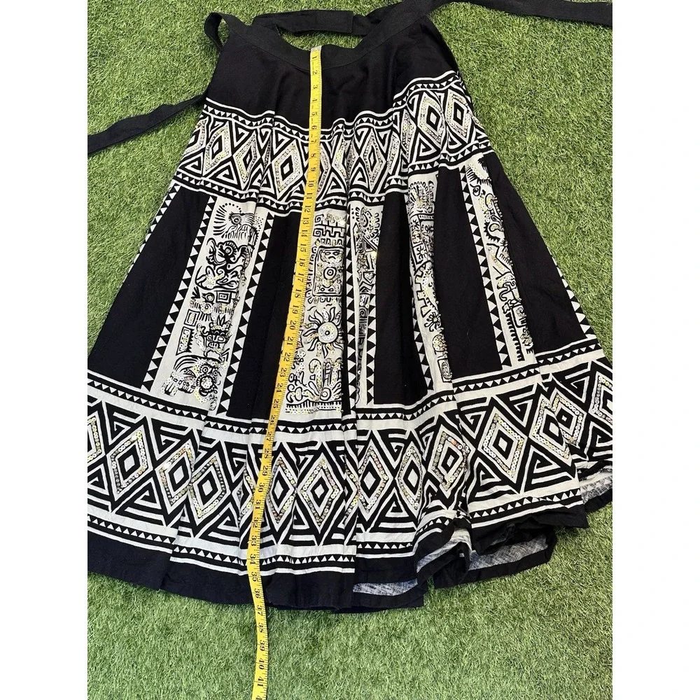 Vintage Cache Circle‎ Skirt Women One Size Black White Sequins Flare Midi Tie On